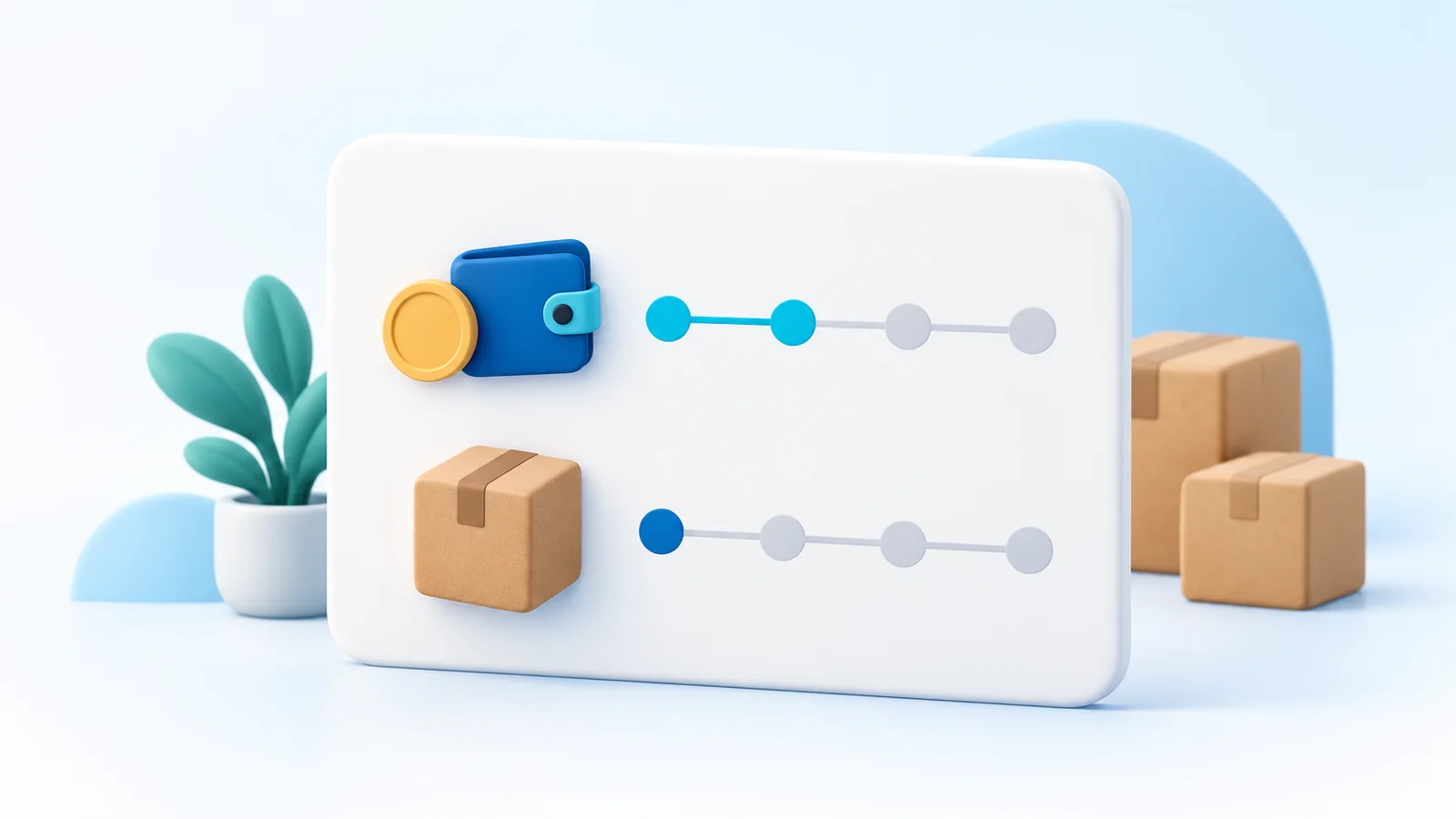 Illustration of an order card with two separate progress tracks, one for payment and one for delivery